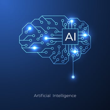 Artificial intelligence with human brain circuit electric background. Digital futuristic big data and machine learning. vector banner art illustration.