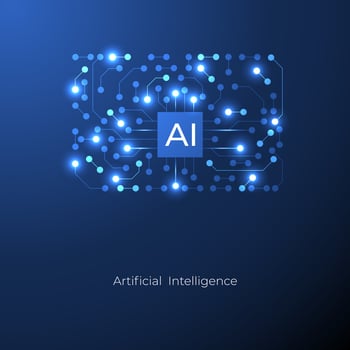 Artificial intelligence with human brain circuit electric background. Digital futuristic big data and machine learning. vector banner art illustration.