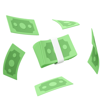 3d render illustration, 3d dollar banknote stack with flying banknotes isolated. economic movements or business finance, loan concept png