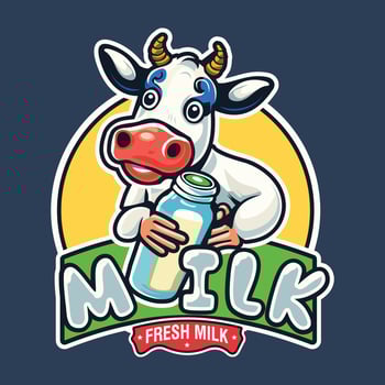 Milky Cow Cartoon logo. Cute Cow with Milk. Cow Logo concept with flat style vector