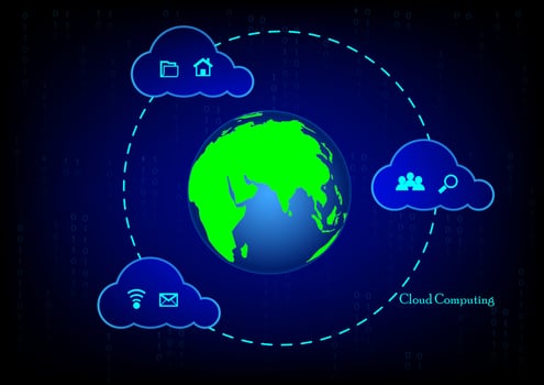 Cloud computing concept with globe connect online concept cloud computing technology vector illustration