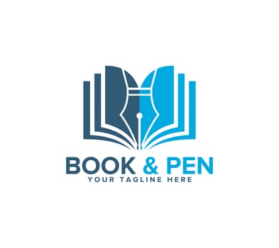 Pen Book education logo design on white background, Vector illustration.