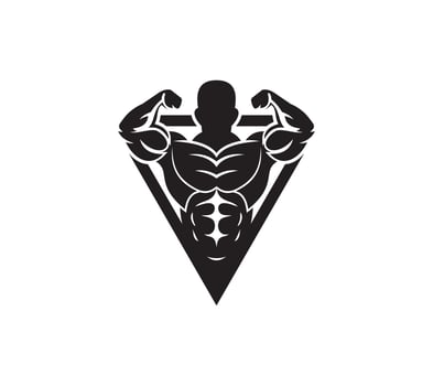 Bodybuilder male logo design with fitness gym on white background, Vector illustration.