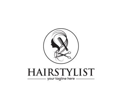 Hairstylist logo is salon girl, hair style, hair cut, hair dresser. beauty. on white background, Vector illustration.