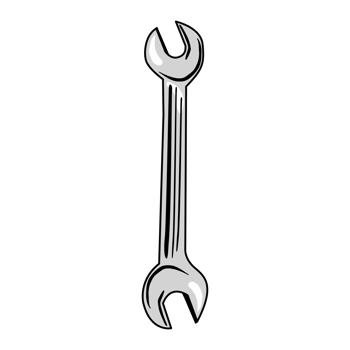 Vintage wrench or spanner repair tool. line cartoon png
