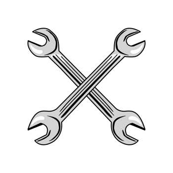 Crossed wrench or spanner repair tool. line cartoon png