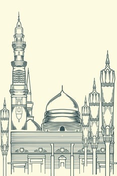 Hand drawing famous islamic building of nabawi mosque. vector
