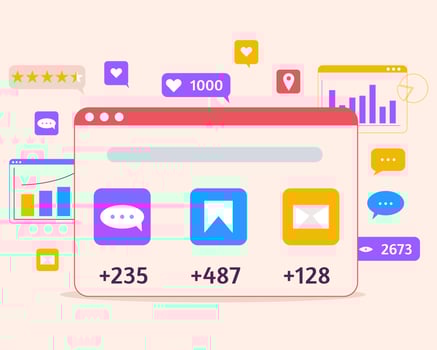 Social media marketing concept with icons of SMM. Digital marketing campaign, announcement and promotion web banner. Flat vector illustration.