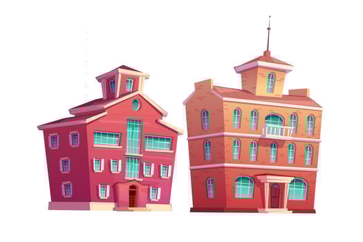 Urban retro building cartoon set vector