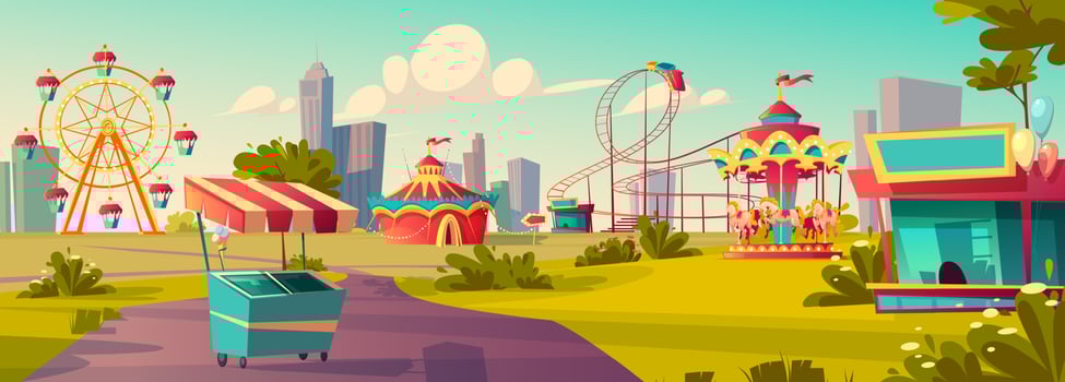 Amusement park, carnival or festive fair cartoon vector