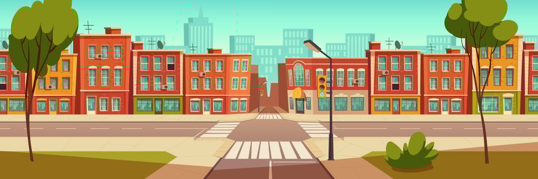 Urban street landscape, crossroads, traffic lights vector