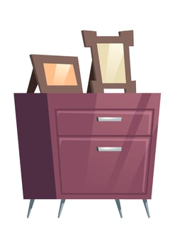 Bedroom furniture night table with photo frames vector