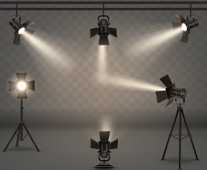 Spotlights realistic illustration with warm light vector