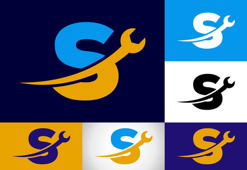 Graphic alphabet S with wrench. Logo for mechanical, technology, repair service , automotive business vector