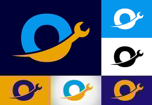 Graphic alphabet O with wrench. Logo for mechanical, technology, repair service , automotive business vector