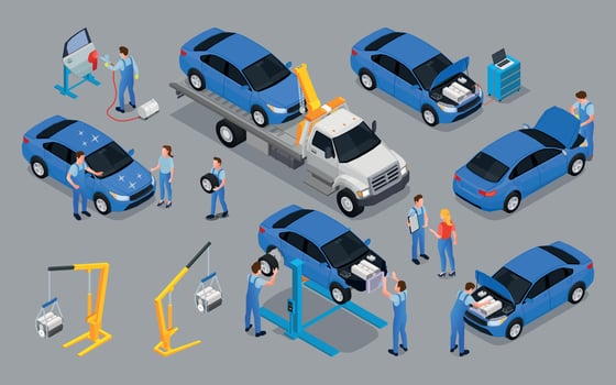 Car Service Isometric Icons vector