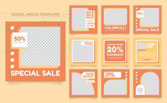 social media template banner fashion sale promotion in orange yellow color vector