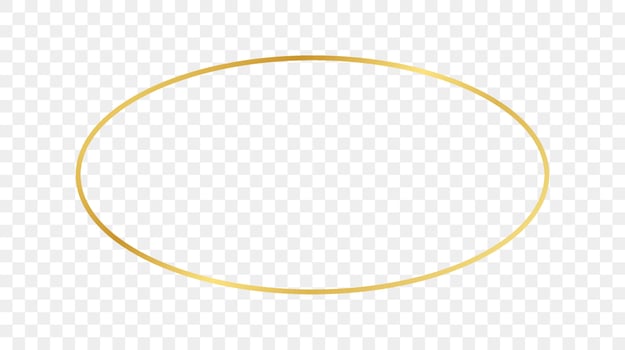 Gold glowing oval shape frame isolated on background. Shiny frame with glowing effects. Vector illustration.