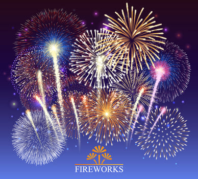 Set of fireworks, festive banner, invitation to a holiday. Vector illustration