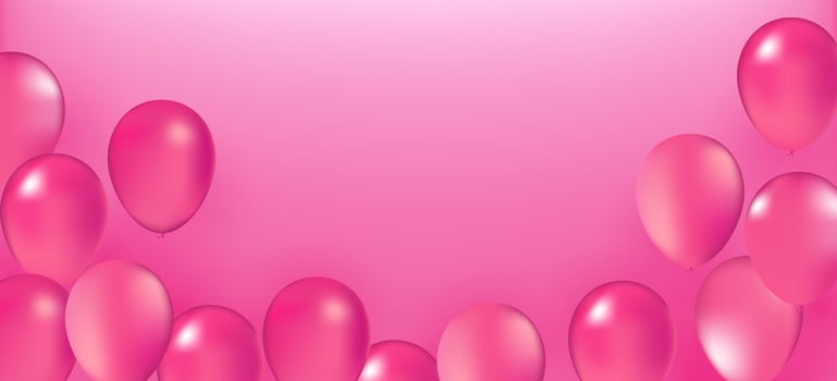 Realistic vector Party balloons pink romantic love elegance Valentine's Day 14th february decoration birthday celebration elegance greeting card design element isolated on pink background.