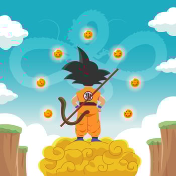 KId Riding a Flying Cloud Collecting Magic Balls vector