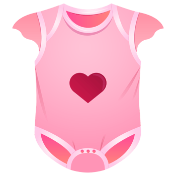 Pink cartoon baby girl bodysuit with a heart. Baby clothes store, newborn, childbirth, baby care, babyhood, childhood concept, gender reveal. Isolated illustration. png