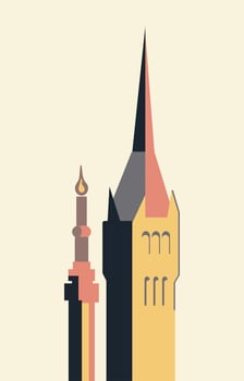 Two old town towers in gothic style. vector