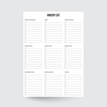 Grocery List,Grocery Shopping,Grocery Checklist,List Tracker,Grocery Planner,Grocery Template,Grocery Insert, vector