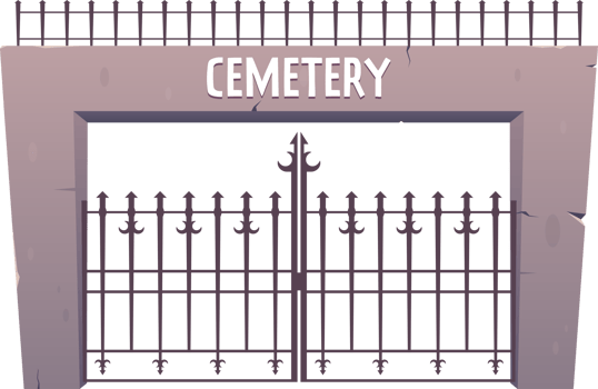 Entrance to the cemetery, steel and stone gates in cartoon style png