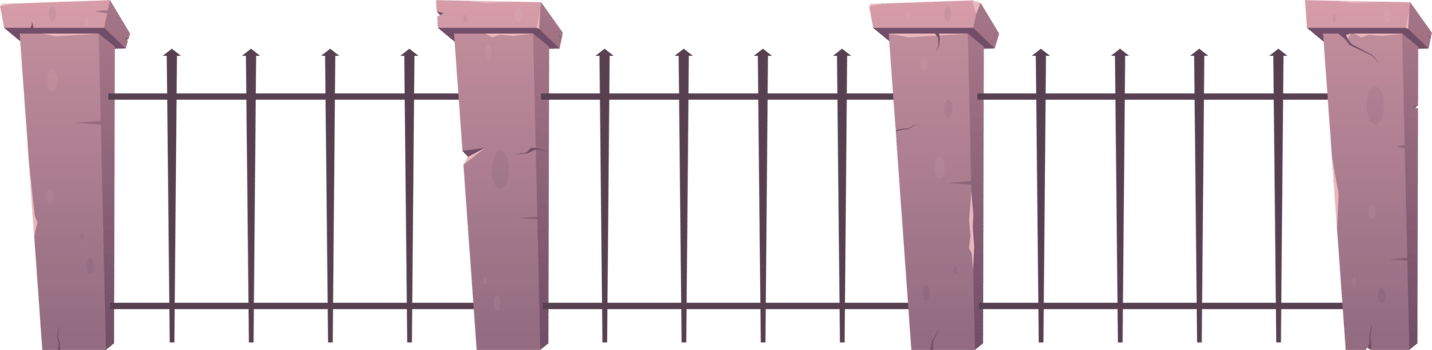 Entry fence made from steel and concrete in cartoon style png