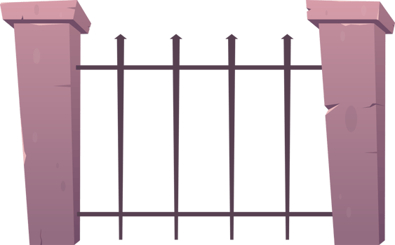 Entry fence made from steel and concrete in cartoon style png