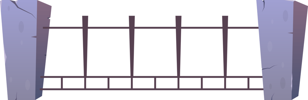 Steel fence with concrete posts in cartoon style png