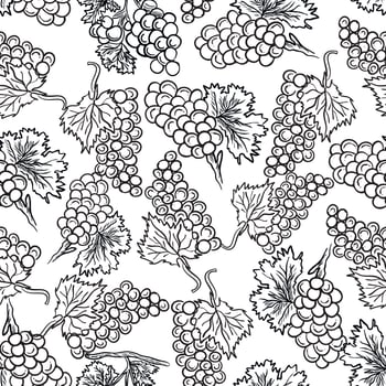 black and white outline seamless grapes pattern vector