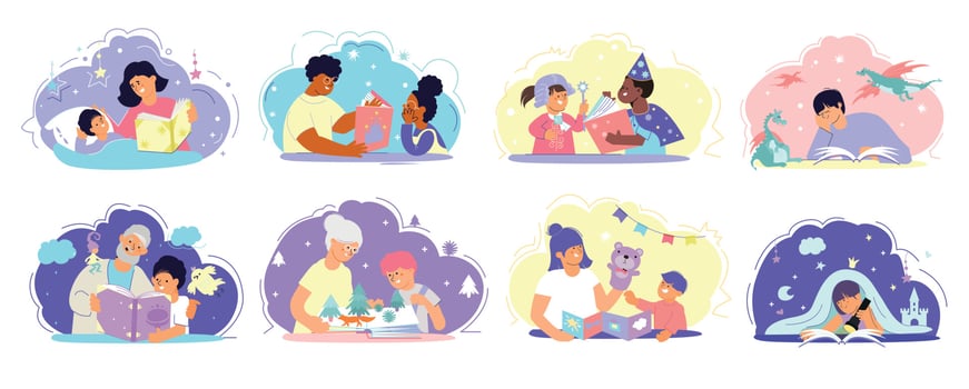 Fairy Tales Reading Flat Compositions vector