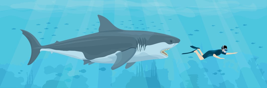 Shark Behind Diver Composition vector