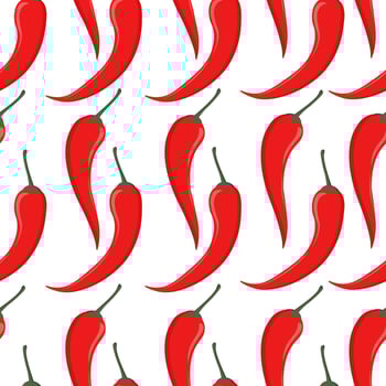 A seamless pattern with red chili peppers in a doodle style. Vector image