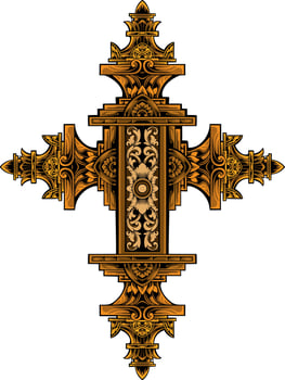 Christ cross design with classic style engraving ornament for elements, editable color vector