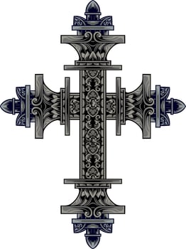 Christ cross design with classic style engraving ornament for elements, editable color vector