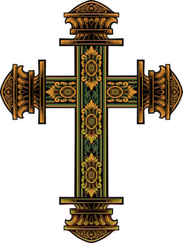 Christ cross design with classic style engraving ornament for elements, editable color vector