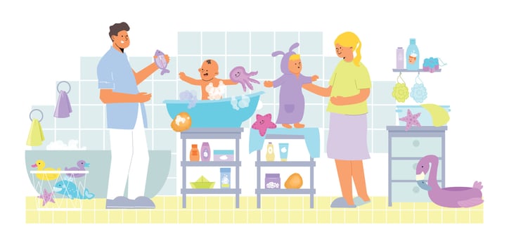 Parents Bathing Baby Composition vector
