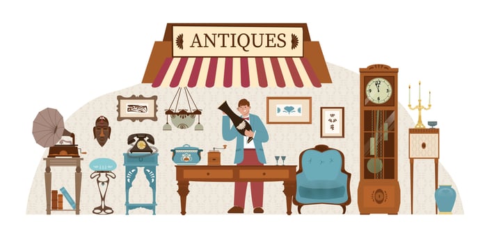 Antiquity Store Flat Composition vector