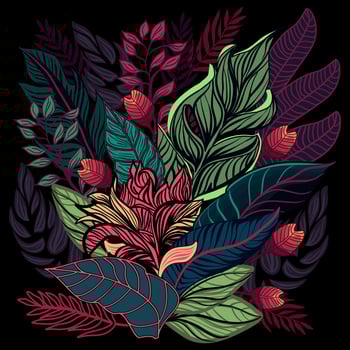Bouquet of vintage flowers and leaves tropical illustration vector