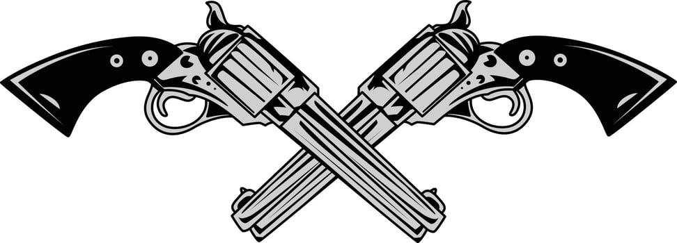Crossed Revolvers, 2 two crossed pistols vector illustration clip art.