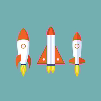 Different shapes of cartoon rockets, rocket shapes flat style vector illustrations-clip arts