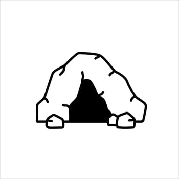 Cave icon. Stone shelter. Entrance to the mountain dungeon. Black silhouette vector