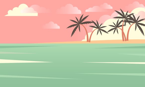 Tropical summer beach with palms. Seaside landscape, tropical beach relax or seaside landscape. vector