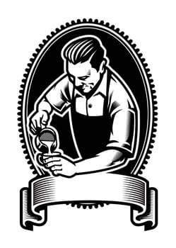 badge design of barista making the latte art vector