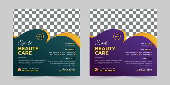 Modern Spa Beauty Center social media post, Digital marketing promotion ads sales and discount web banner vector template design
