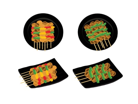 Vector hand drawn flat design chicken satay illustration