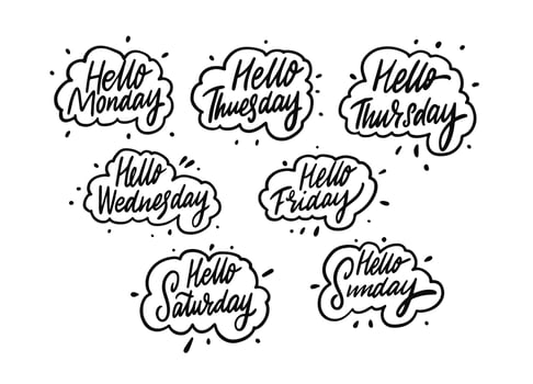 Hand drawn black color lettering phrases set. Months days text. vector
